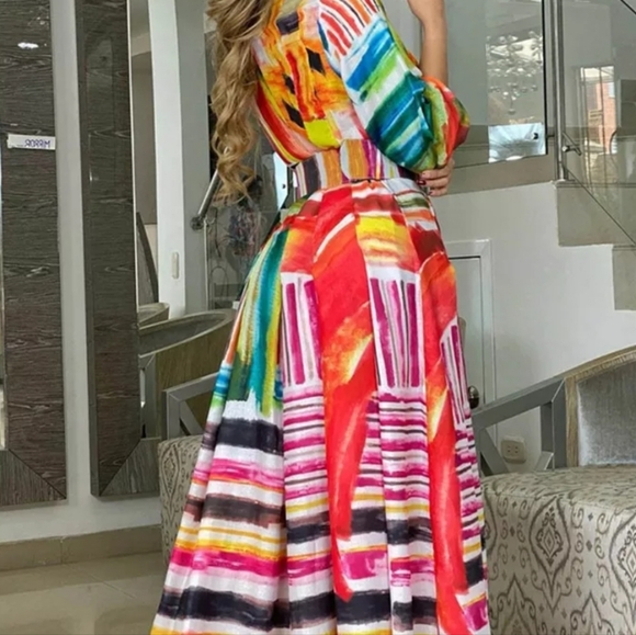 ABSTRACT BUTTON DOWN SHIRT DRESS WITH BELT - Picture 3 of 6